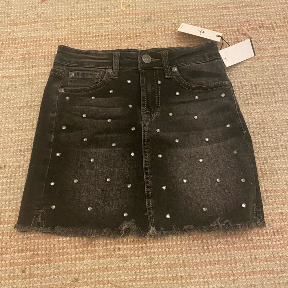 black jean skirt with diamonds